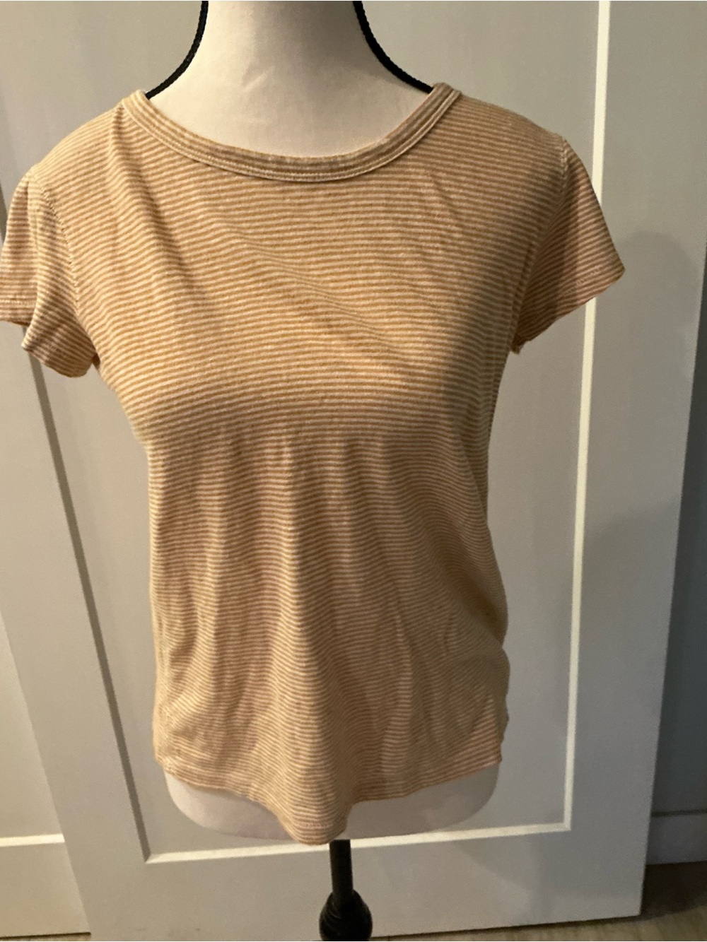Abercrombie & Fitch Yellow White Striped 100% Cotton Tee S